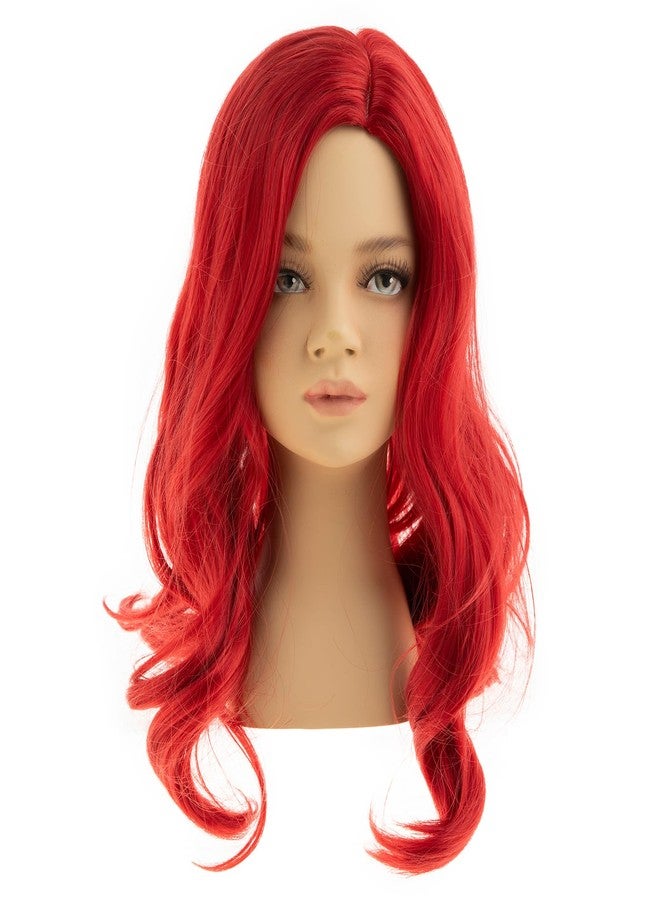 Dsimeig Kids Wig Red Long Wavy Side Part Synthetic Halloween Cosplay Hair Wig with Hair Clip - Image 1